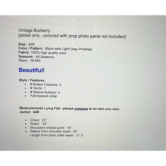 Vintage Burberry 44R Black Gray Pinstripe Blazer Sport Coat Jacket - Picture 9 of 14